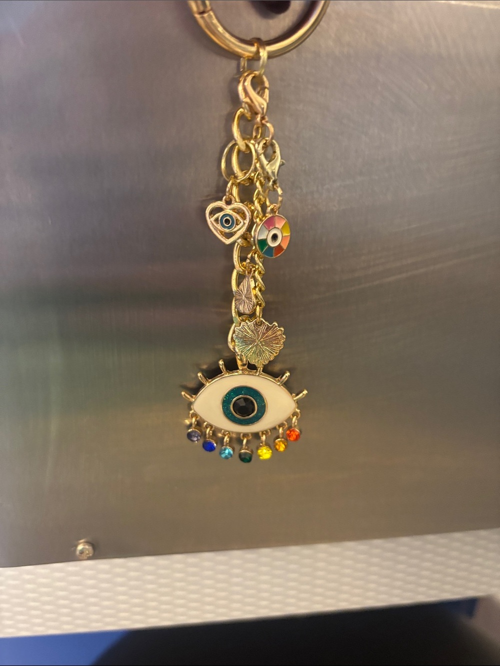 Gold-Tone Multicolor Evil Eye Key and Card Holder Charm - Picture 2 of 2